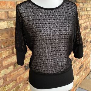 Crochet Cheer Glittering,Elbow Sleeve Slip On Top